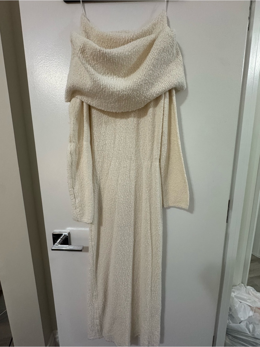H&M Cream Off-Shoulder Knit Maxi Dress